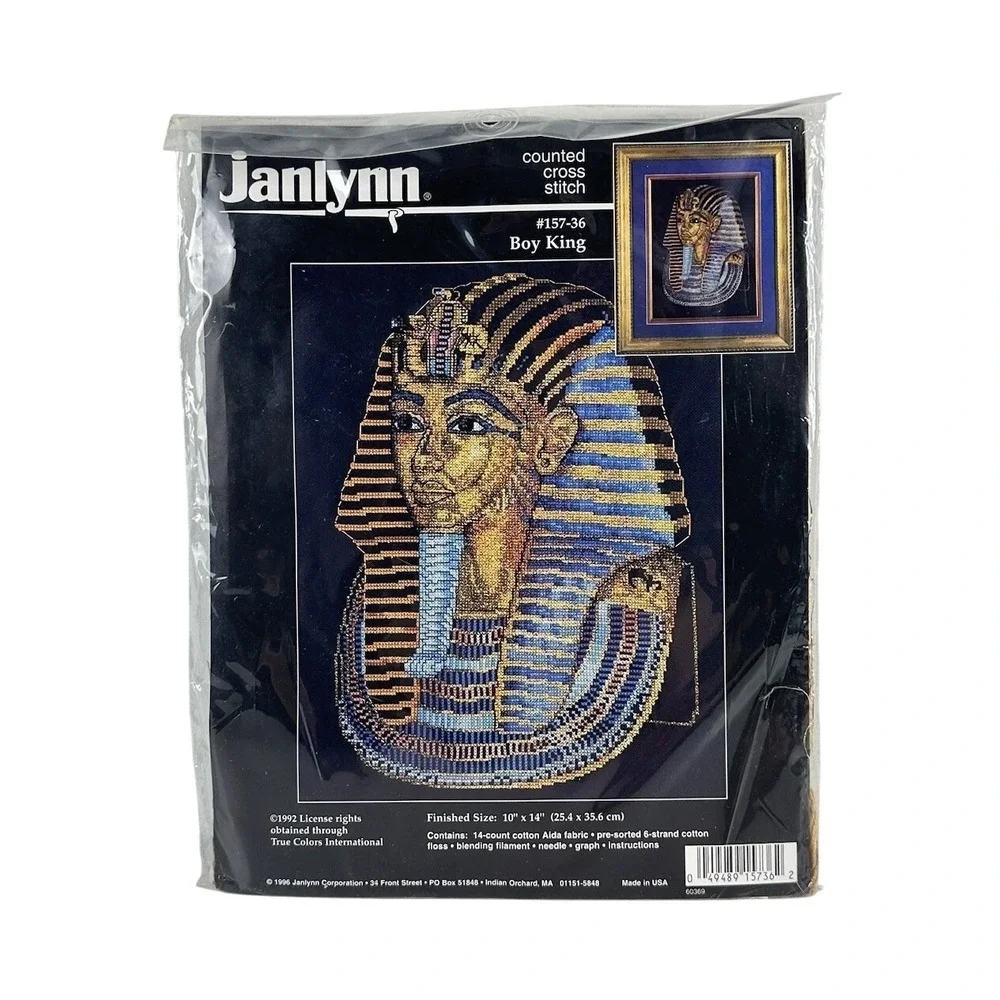 1996 Janlynn Counted Cross Stitch Kit Boy King Tut Egyptian 10×14 #157-36 New - Picture 1 of 3